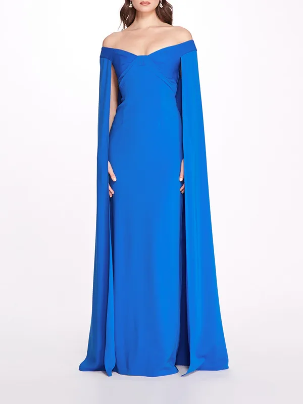 Off Shoulder Caped Column Gown sold by Marchesa