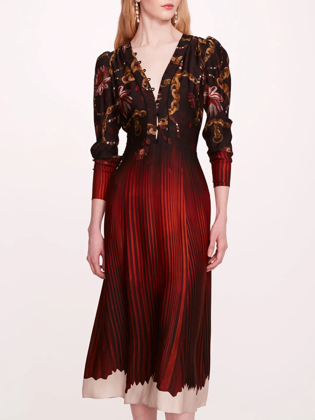 Viscose Georgette V-Neck Midi Dress sold by Marchesa product image thumbnail 4