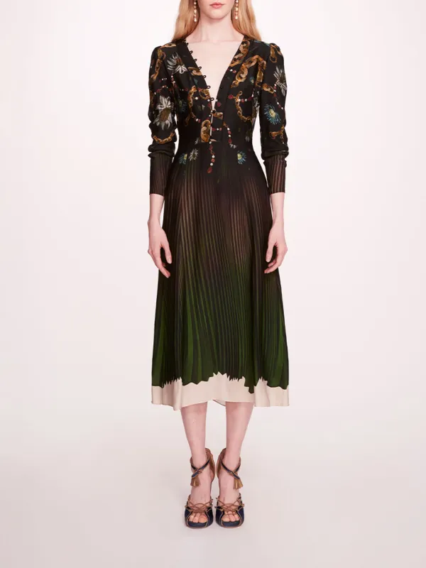 Viscose Georgette V-Neck Midi Dress made by Marchesa