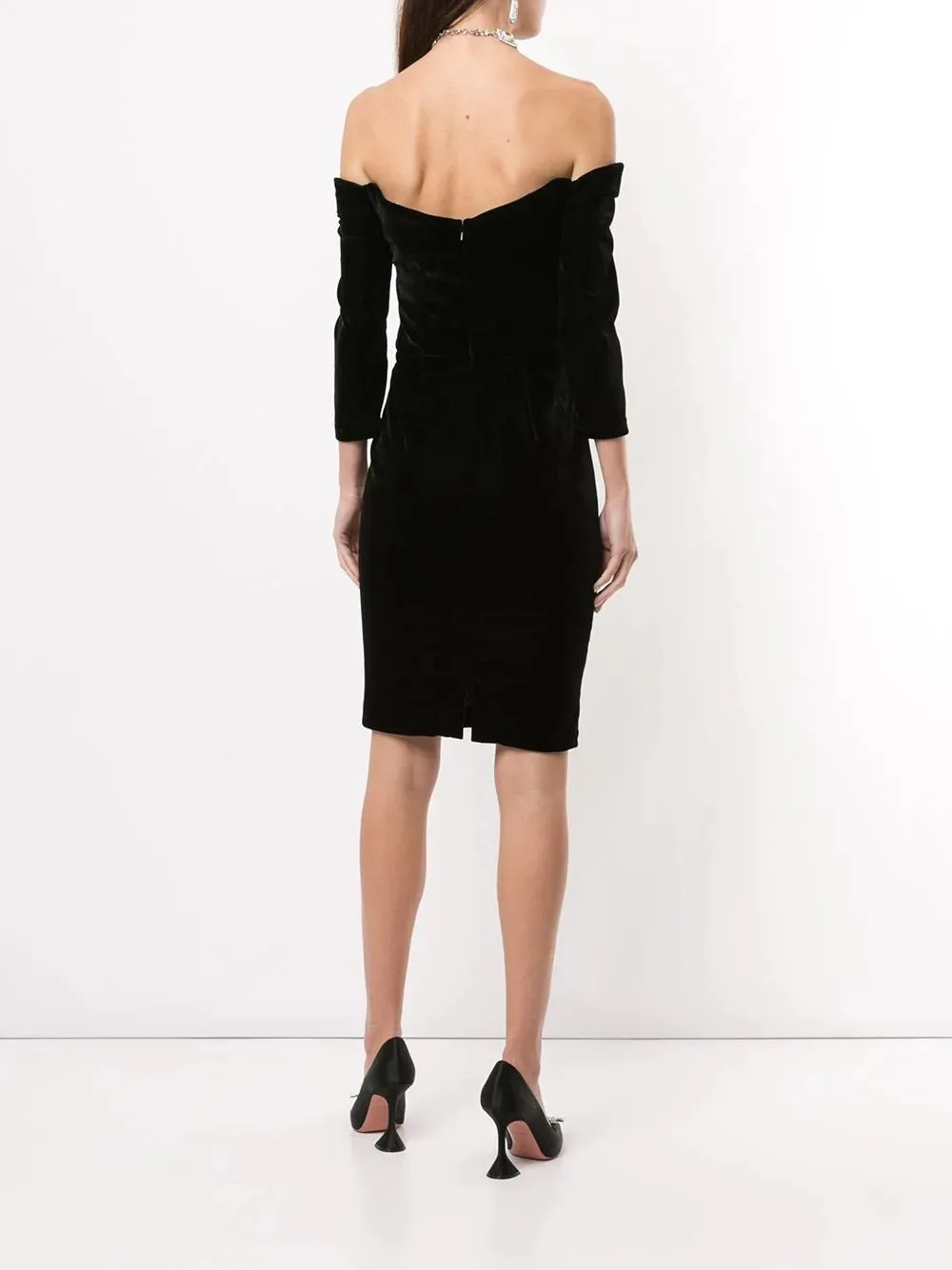 Velvet Off the Shoulder Cocktail Mini Dress sold by Marchesa product image thumbnail 3