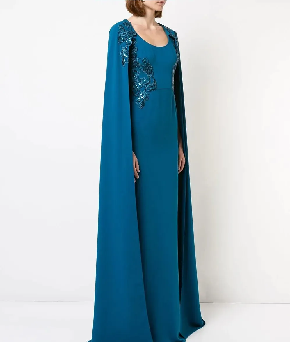 Crepe Caped Gown with Embroidery sold by Marchesa product image thumbnail 4
