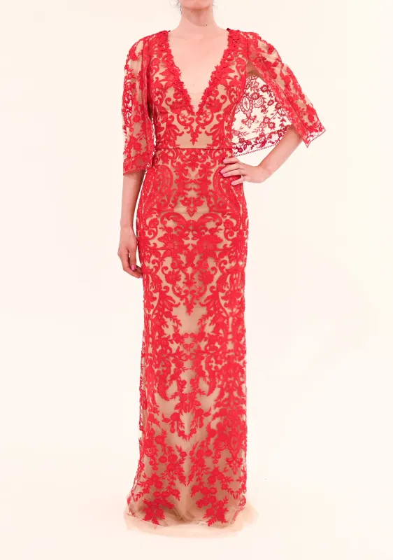 Mirrored Floral Cape Sleeve Gown sold by Marchesa