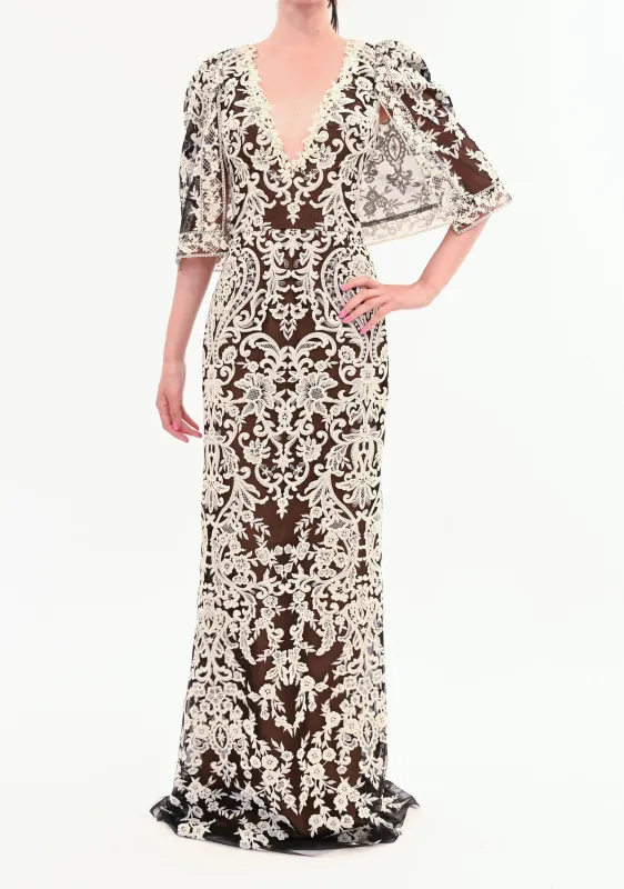 Mirrored Floral Cape Sleeve Gown sold by Marchesa