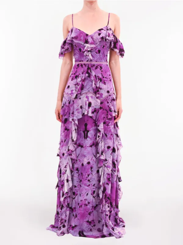Printed Georgette Off-Shoulder Gown sold by Marchesa