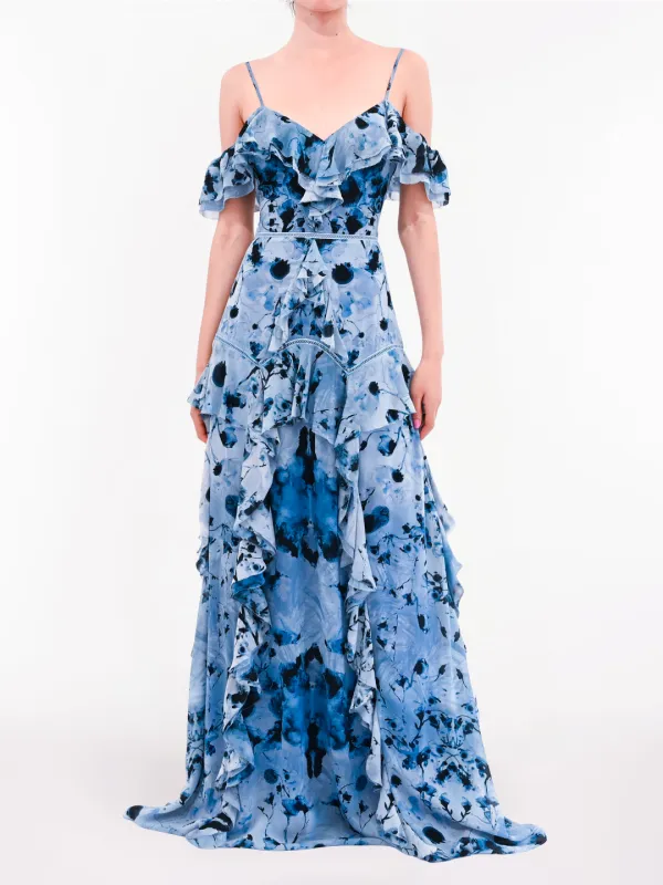 Printed Georgette Off-Shoulder Gown sold by Marchesa
