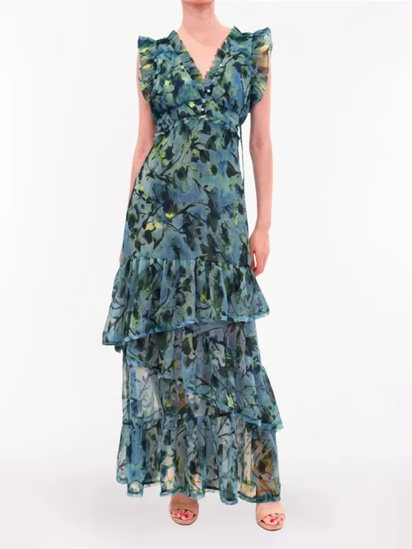 Watercolor Blooms Pleated Chiffon Maxi Dress made by Marchesa