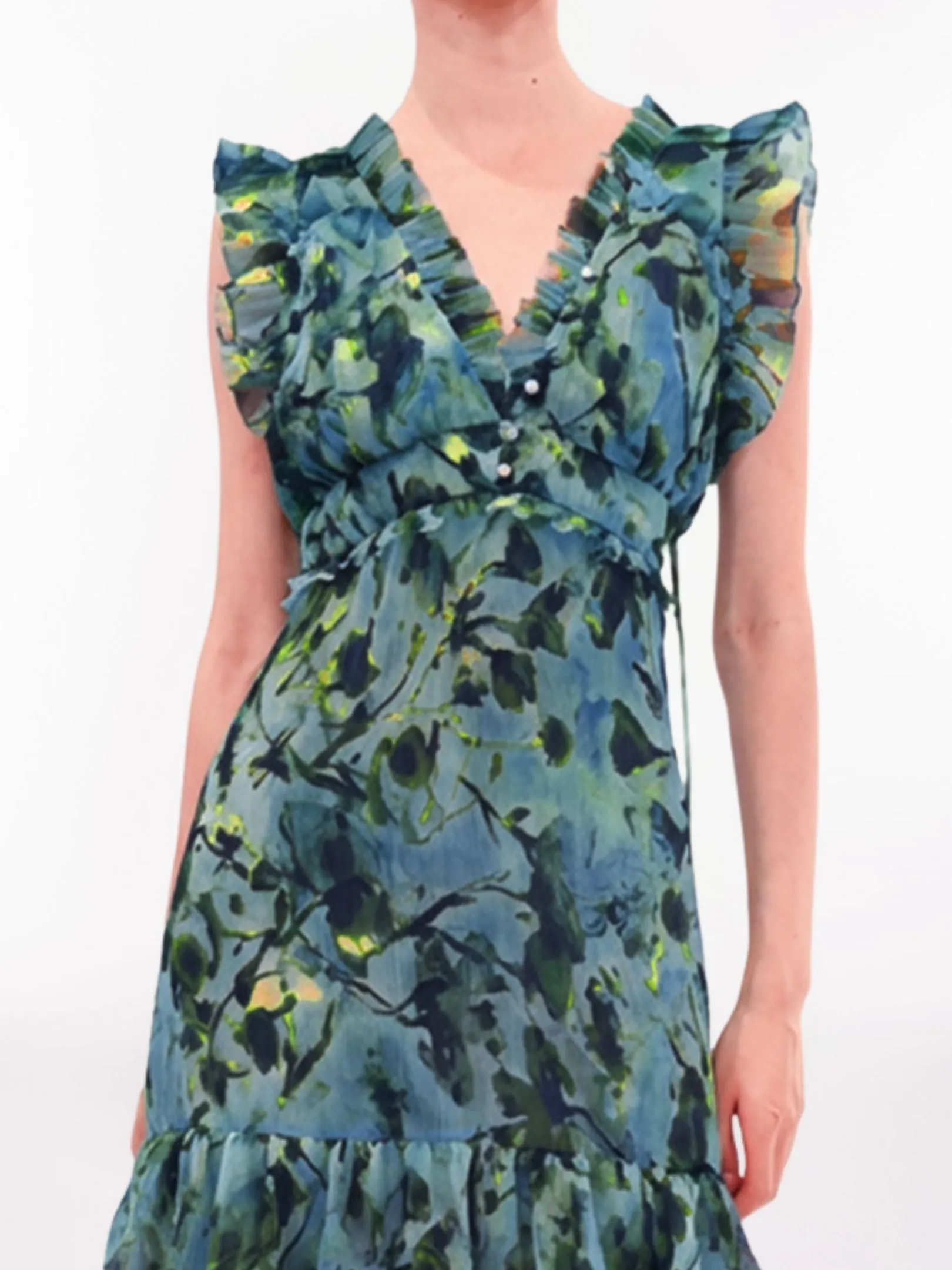 Watercolor Blooms Pleated Chiffon Maxi Dress sold by Marchesa product image thumbnail 2