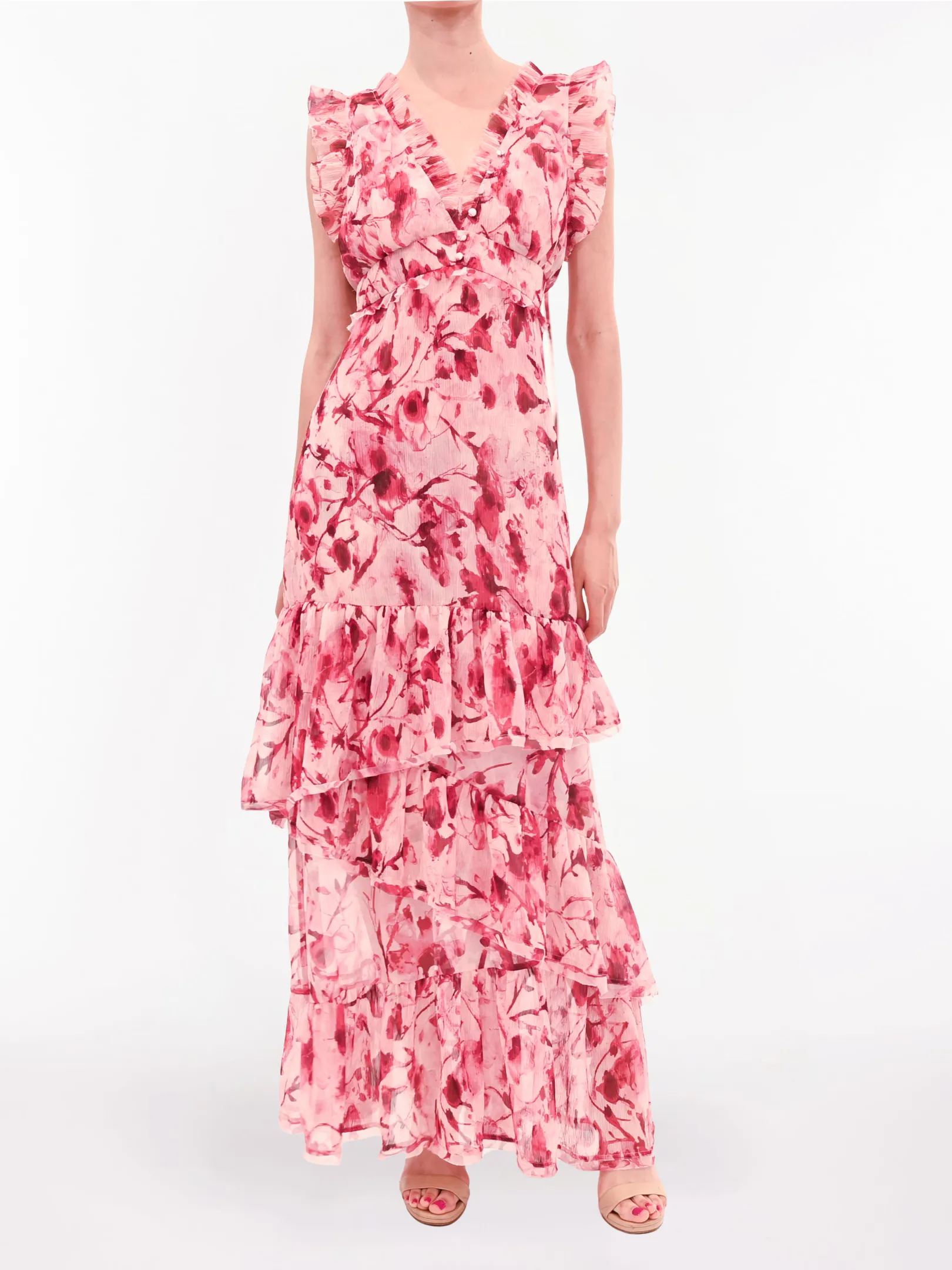 Watercolor Blooms Pleated Chiffon Maxi Dress sold by Marchesa