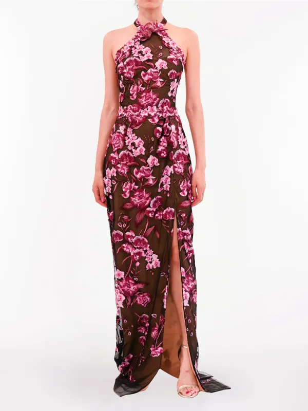 Bronix Botanicals Halter Column Gown made by Marchesa