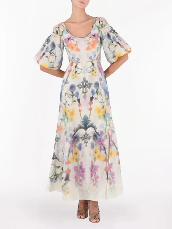 Ramie Puff Sleeve Maxi Dress made by Marchesa