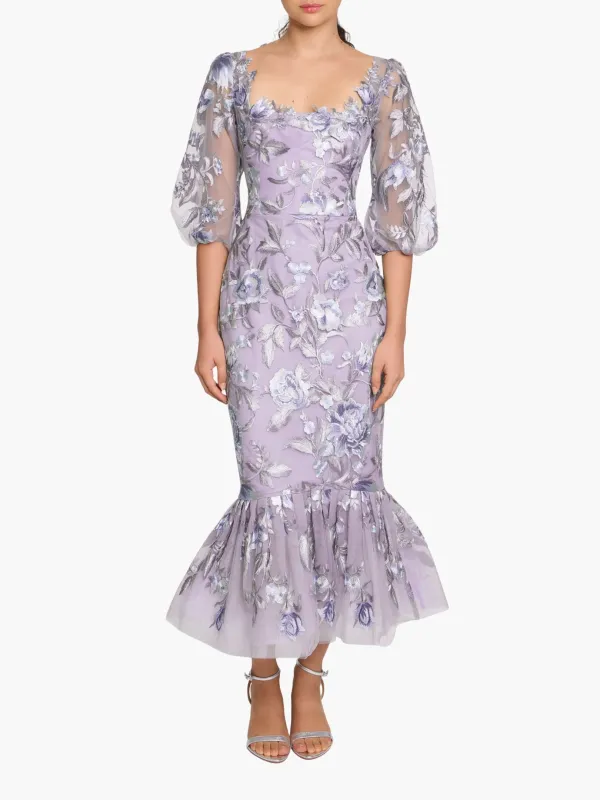 Botanist Bloom Embroidered Puff Sleeve Midi Dress sold by Marchesa