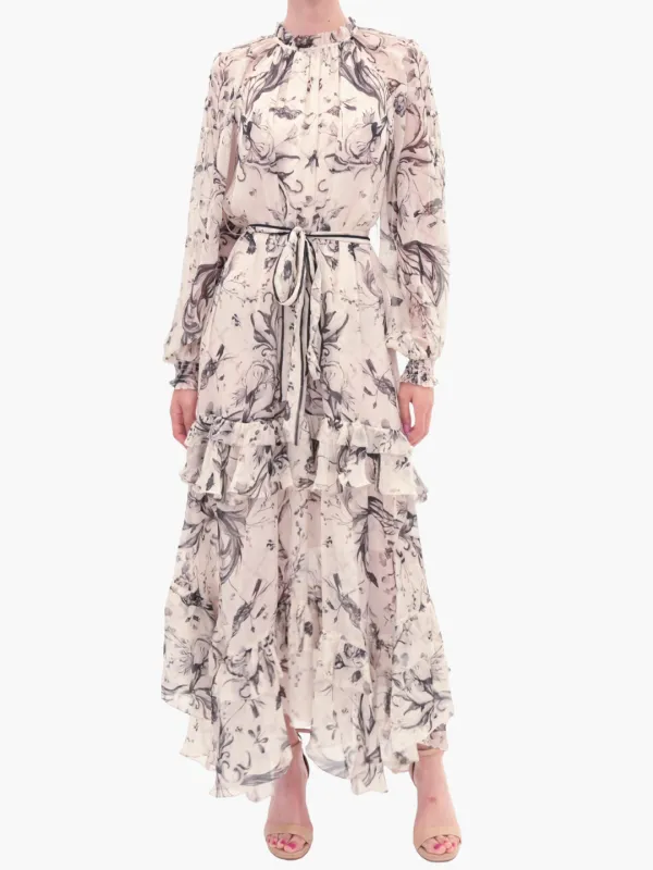 Printed Chiffon Ruffle Silk  Maxi Dress sold by Marchesa
