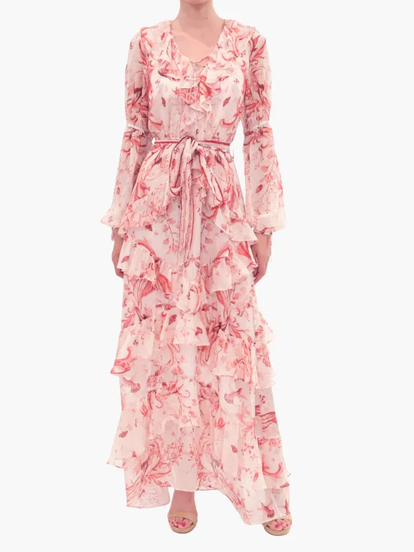 Printed Chiffon Belted Silk  Maxi Dress made by Marchesa