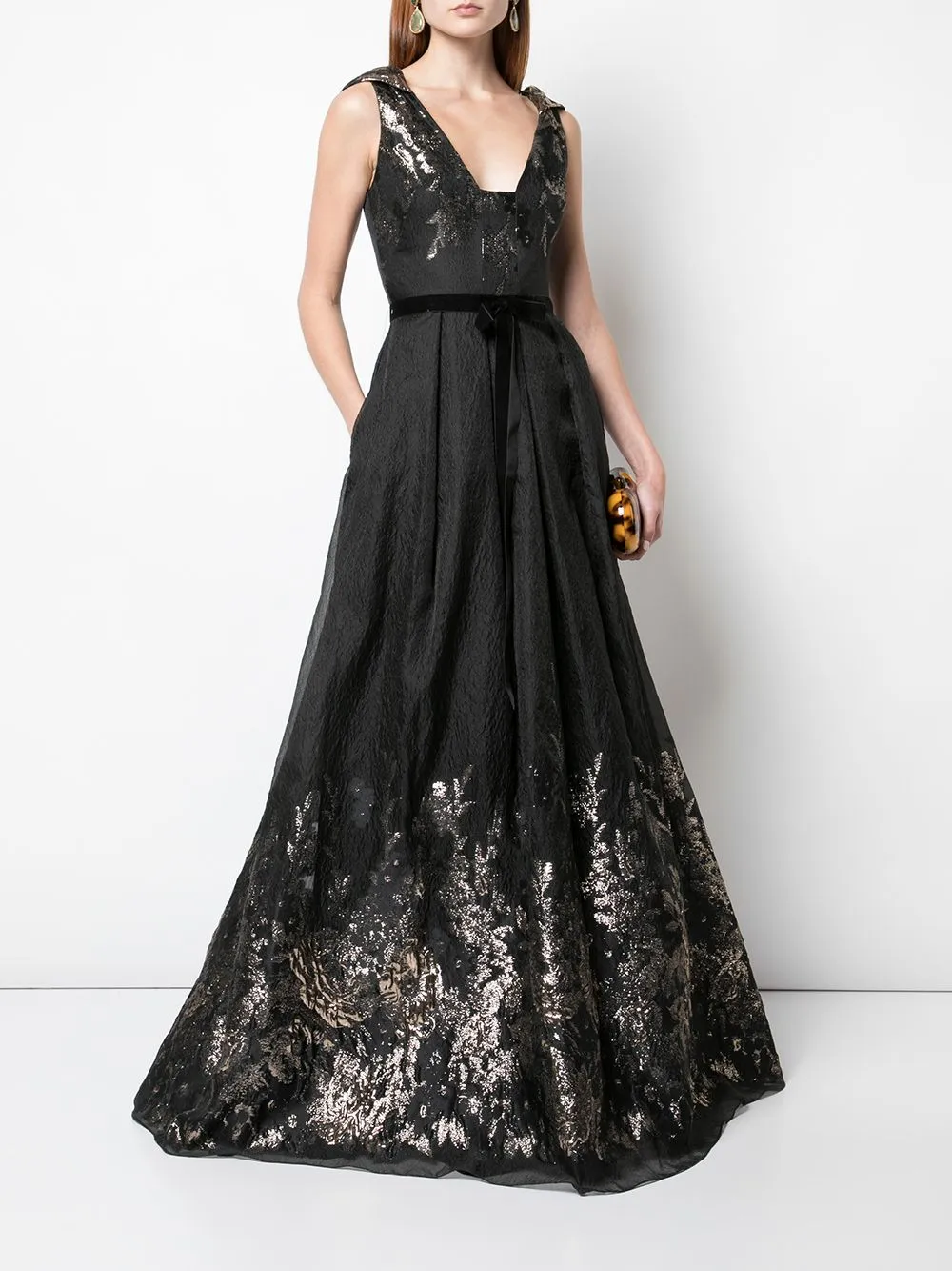 V-neck Metallic Fils Coupe Gown sold by Marchesa