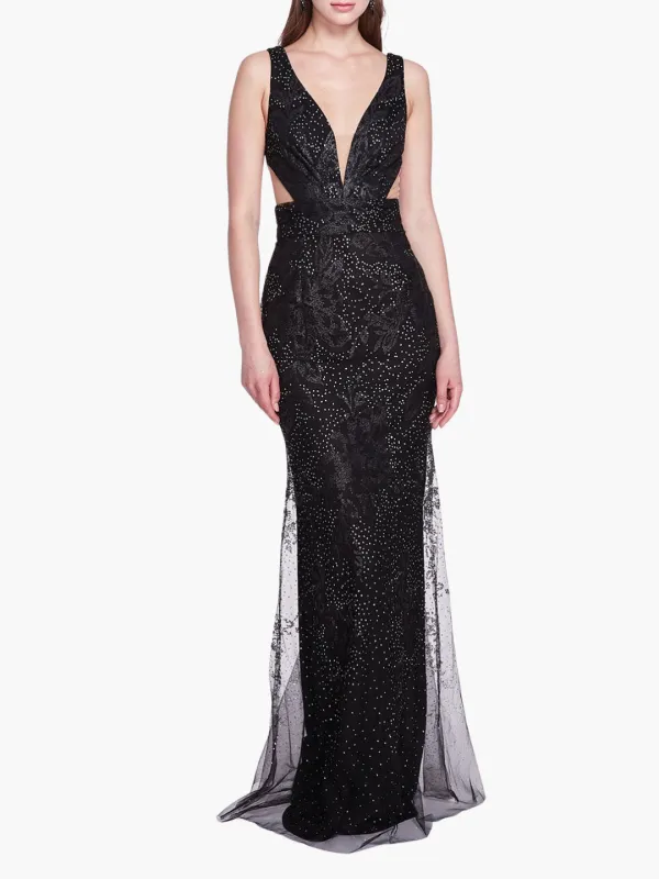 Sleeveless V-neck Glitter Gown made by Marchesa