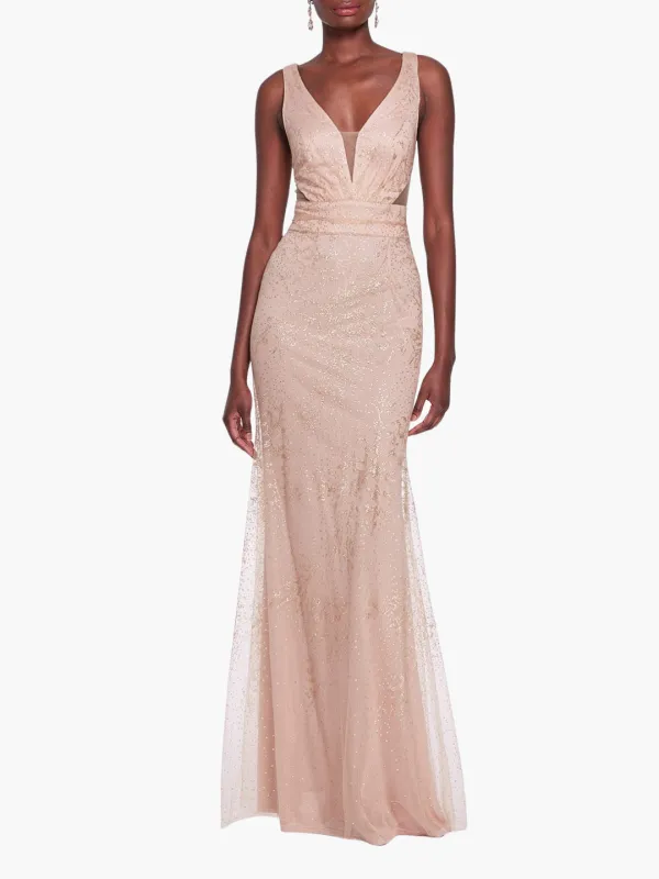 Sleeveless V-neck Glitter Gown made by Marchesa