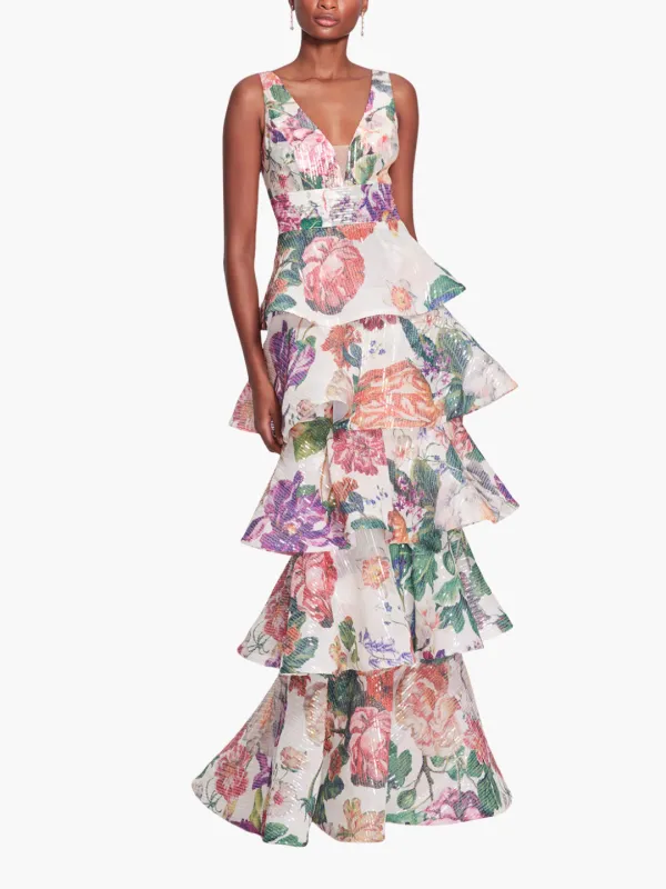 Plunging V-Neck Floral Printed Gown made by Marchesa