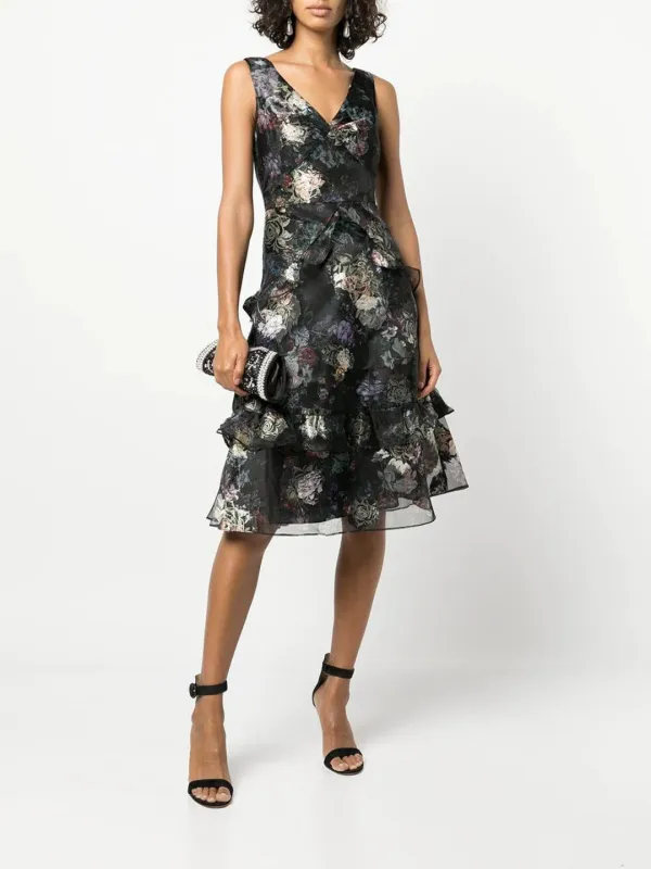 Floral Print Midi Tiered Dress sold by Marchesa