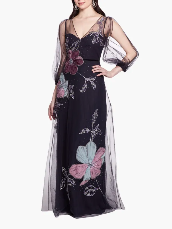 Beaded Floral A-line Gown made by Marchesa