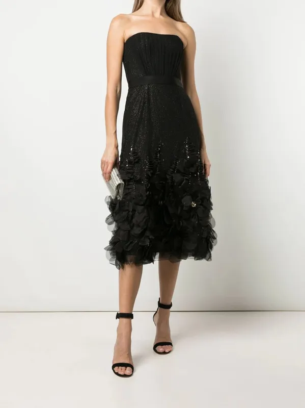 Strapless Glitter Tea-Length Tulle Gown sold by Marchesa
