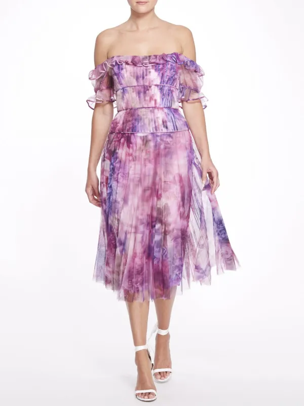 Off The Shoulder Printed Chiffon Dress sold by Marchesa