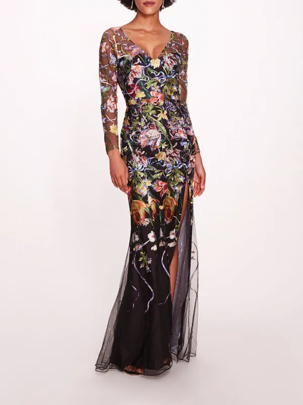 Ribbons Long Sleeve Gown made by Marchesa