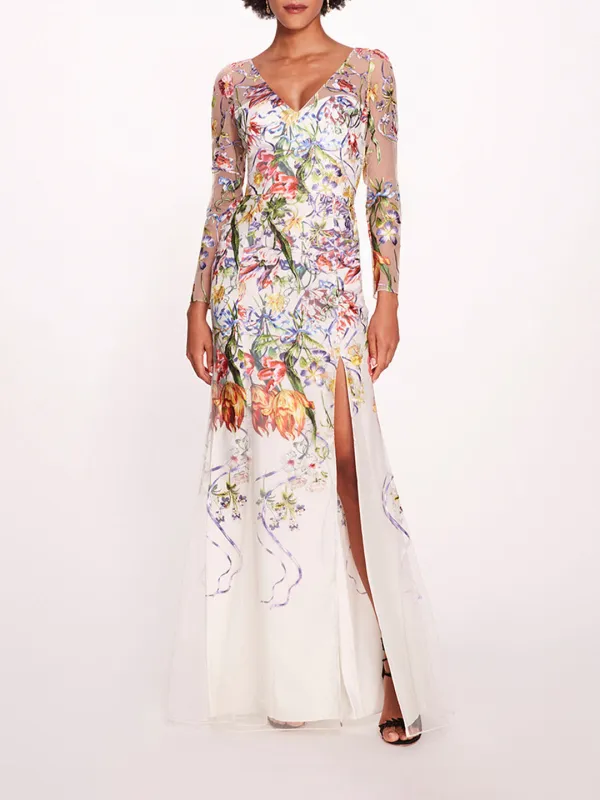 Ribbons Long Sleeve Gown made by Marchesa