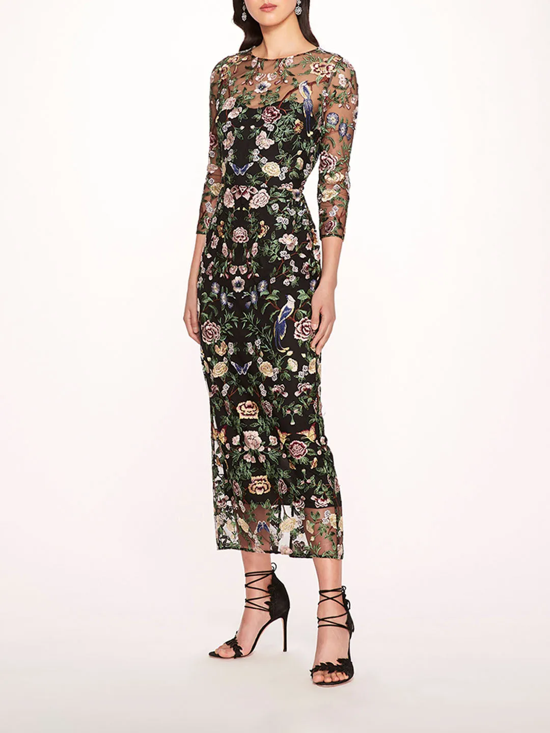 Long Botanical Embroidered Midi Dress sold by Marchesa