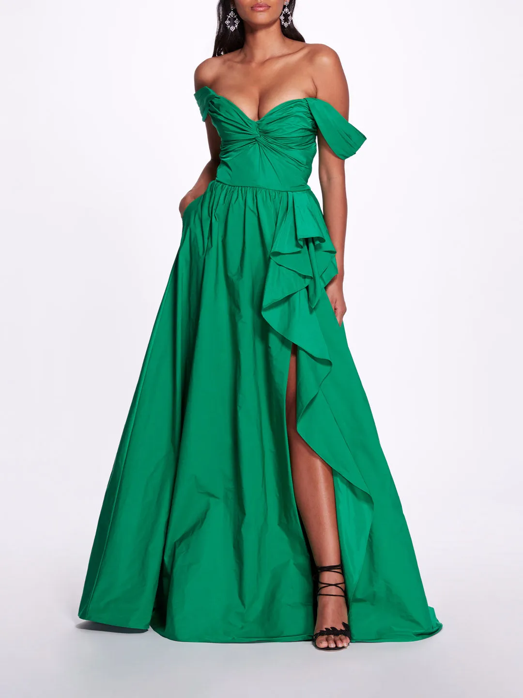 Taffeta Off Shoulder Side Slit Gown sold by Marchesa