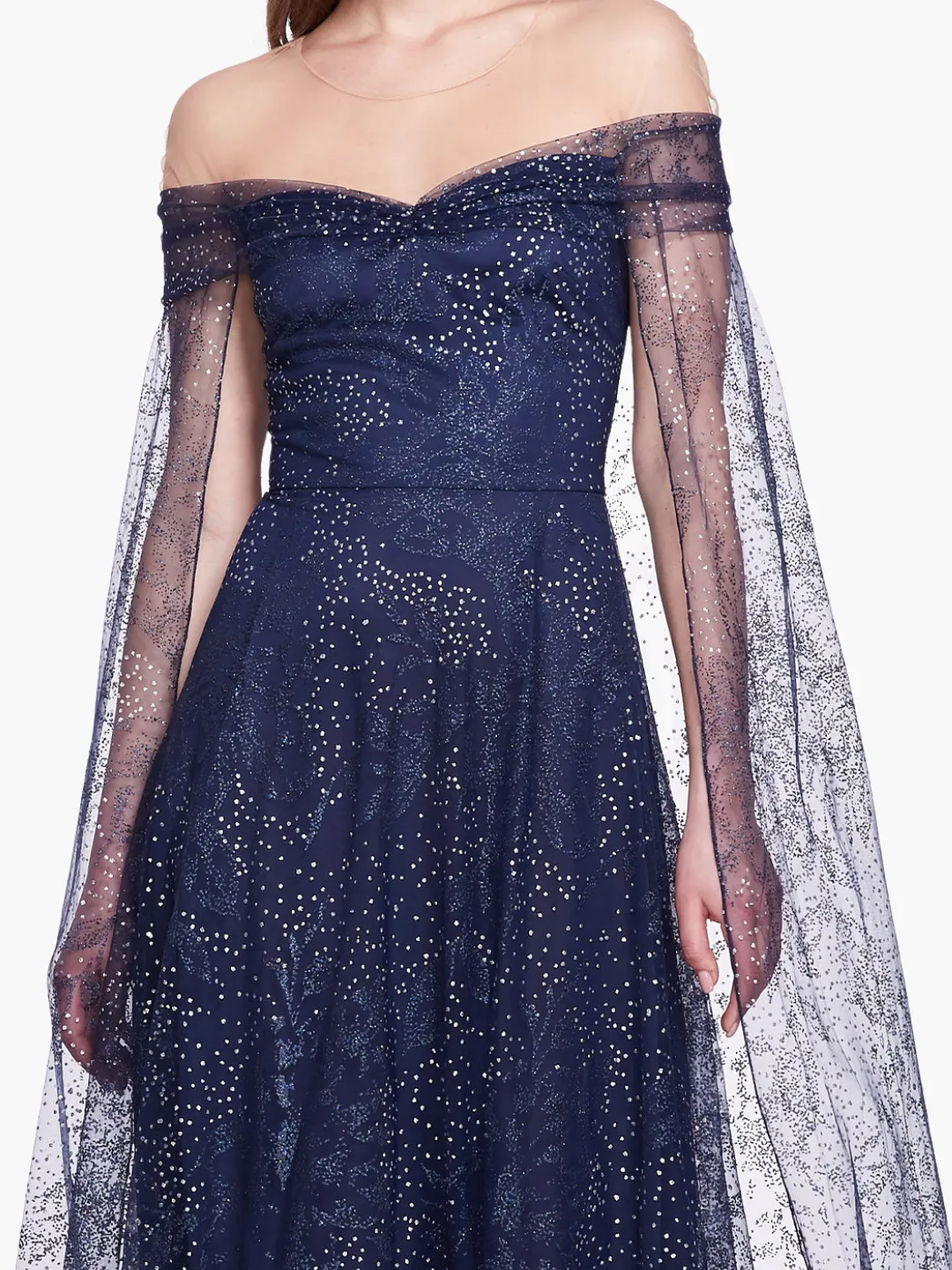 Off-Shoulder Glitter Cape Gown sold by Marchesa product image thumbnail 4