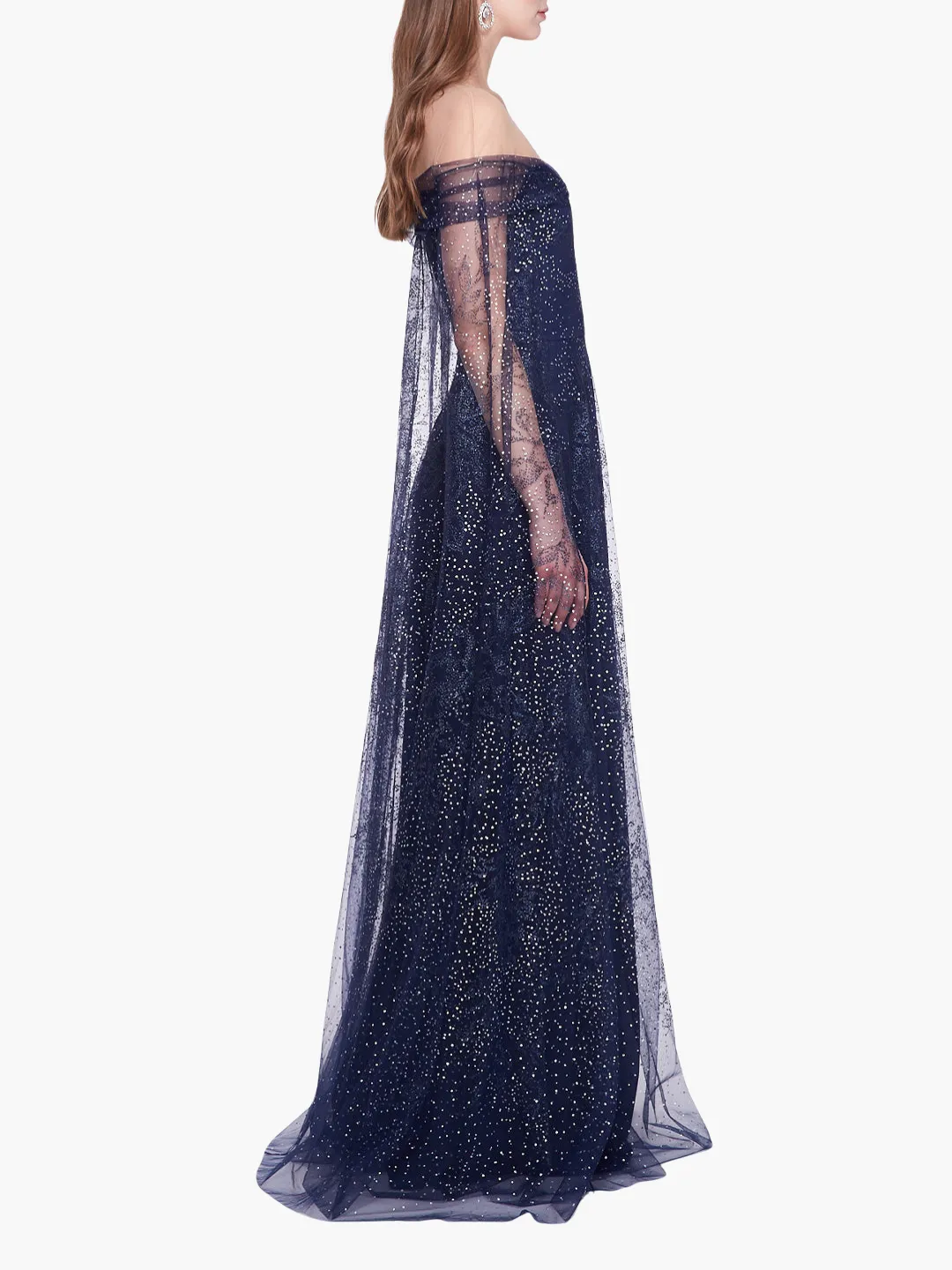 Off-Shoulder Glitter Cape Gown sold by Marchesa product image thumbnail 3