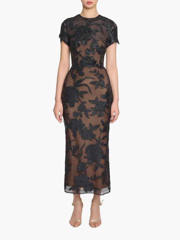 Leather Guipure Sheath Maxi Dress made by Marchesa