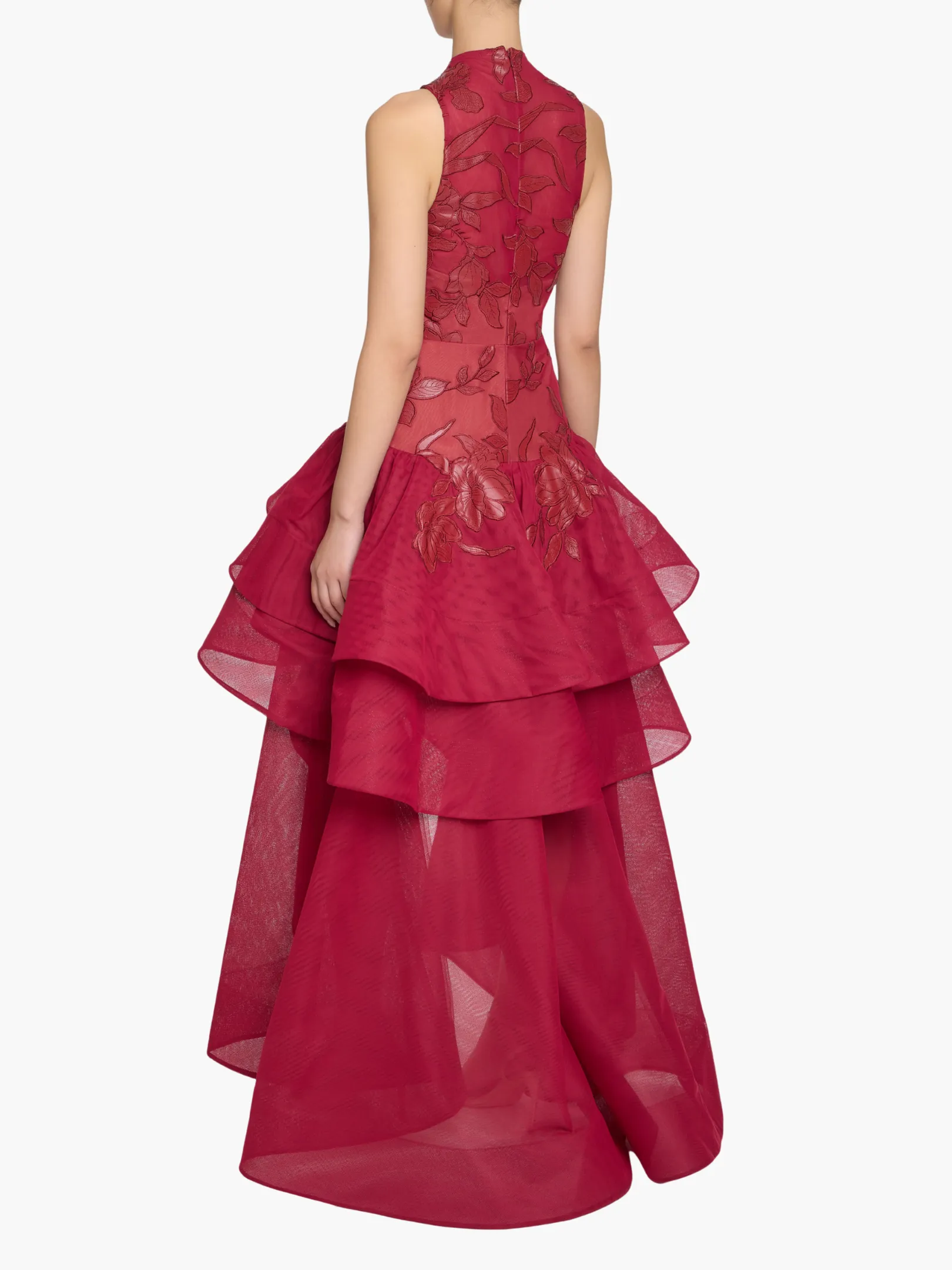 Leather Guipure High Neck Sleeveless Tiered Gown sold by Marchesa product image thumbnail 2