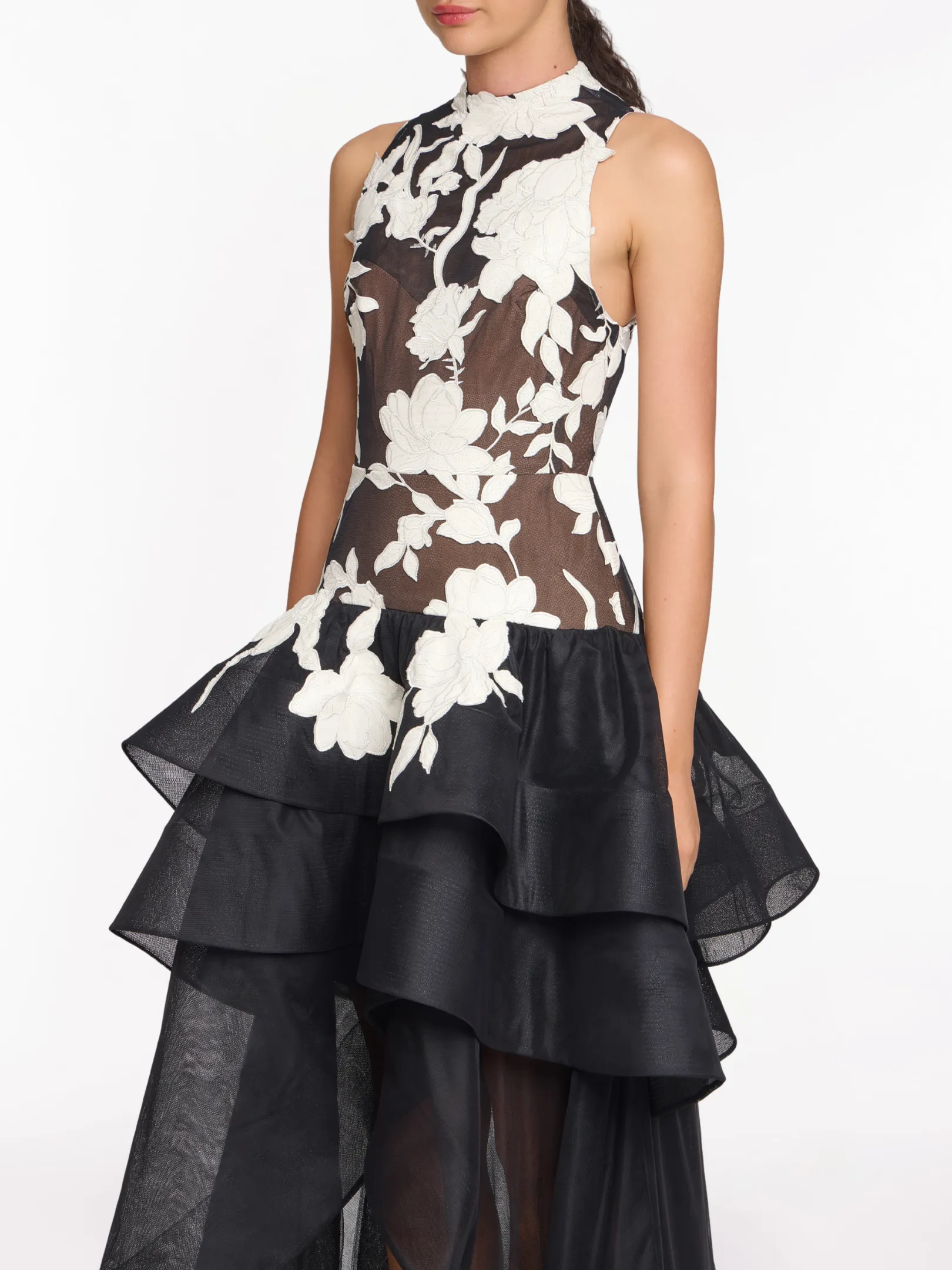 Leather Guipure High Neck Sleeveless Tiered Gown sold by Marchesa product image thumbnail 4