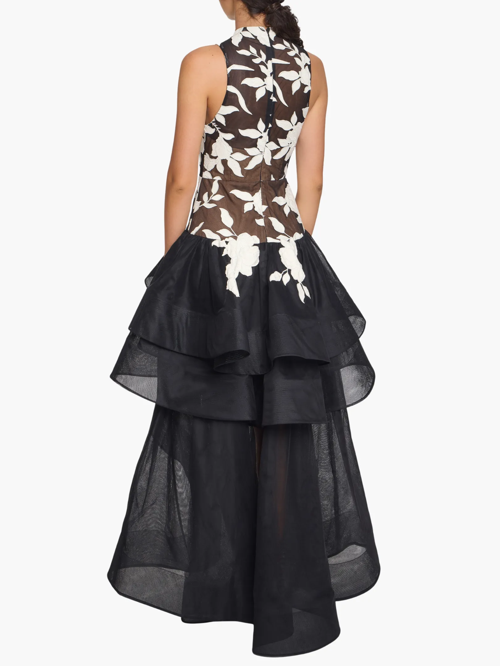 Leather Guipure High Neck Sleeveless Tiered Gown sold by Marchesa product image thumbnail 2