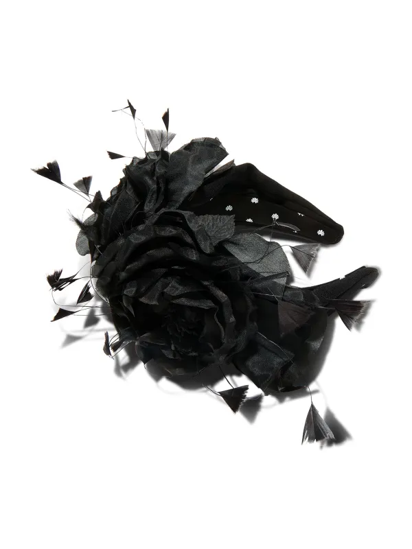 JET FEATHER PLUME MARCHESA COUTURE X LELE SADOUGHI GRETA HEADBAND sold by Marchesa