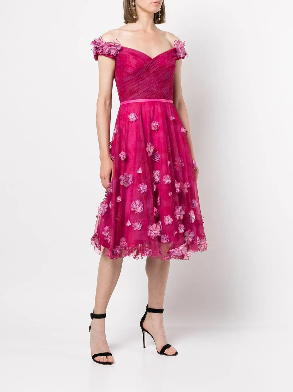 Off Shoulder Cocktail With Ombre 3D Flowers sold by Marchesa product image thumbnail 2