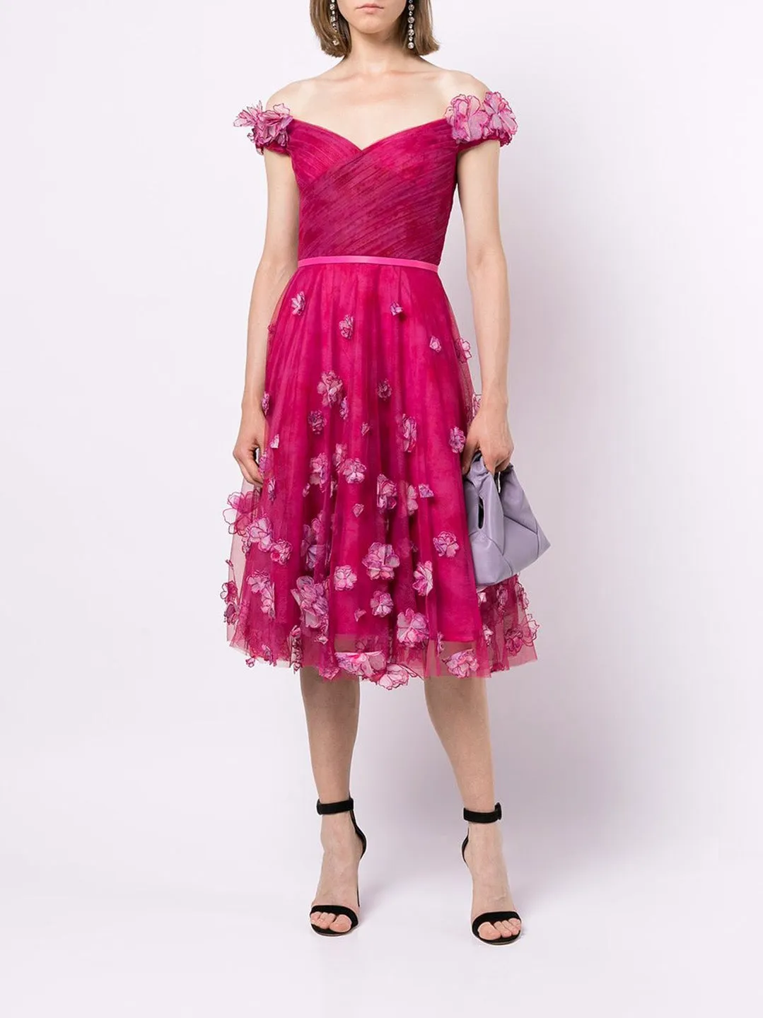 Off Shoulder Cocktail With Ombre 3D Flowers sold by Marchesa
