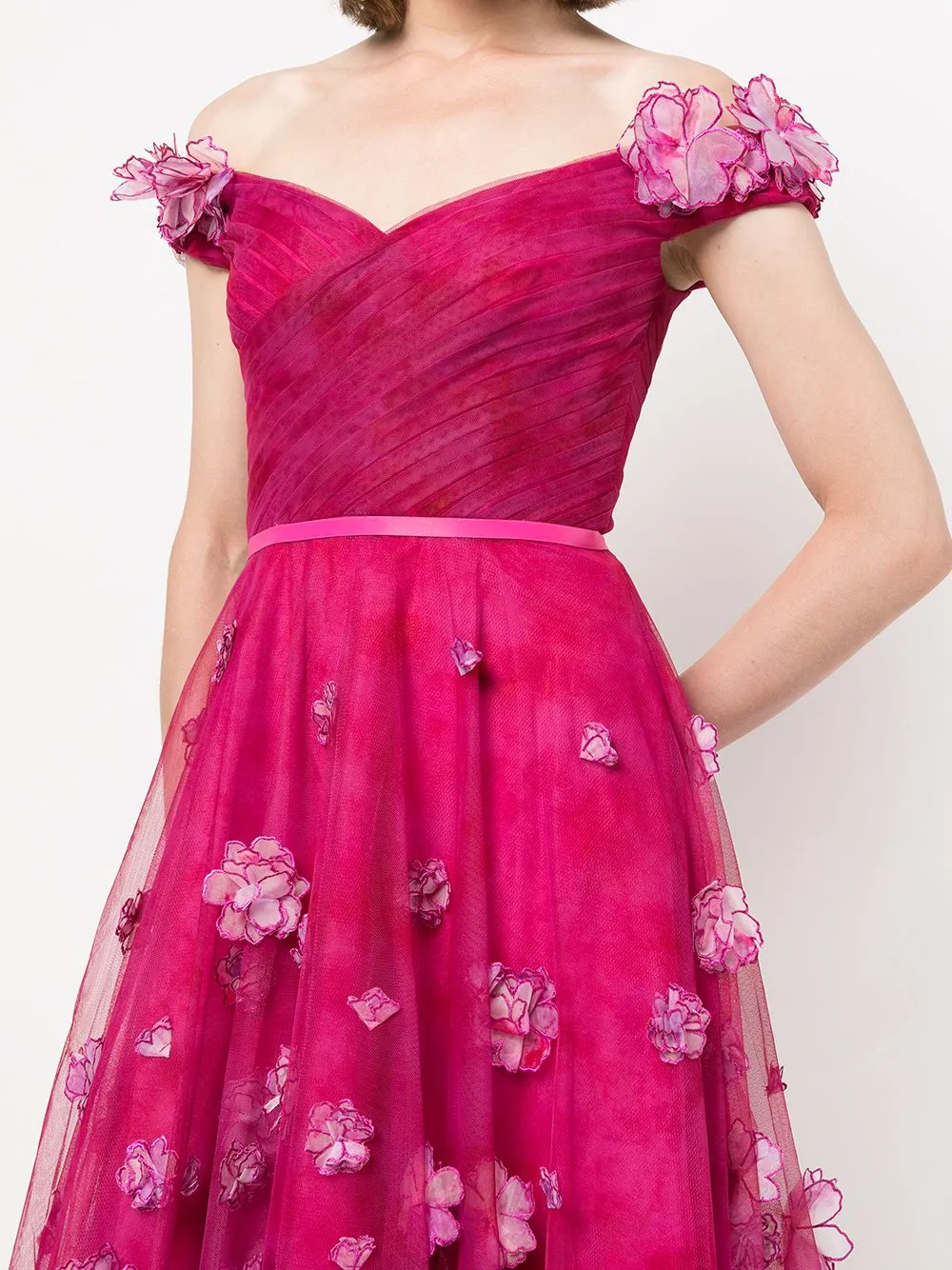 Off Shoulder Cocktail With Ombre 3D Flowers sold by Marchesa product image thumbnail 4