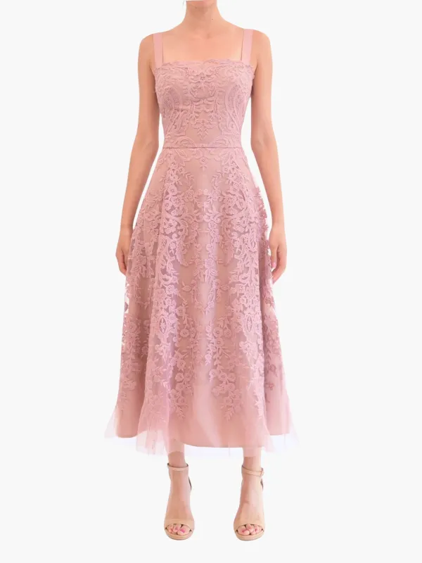 Mirrored Lace Floral Midi Dress made by Marchesa