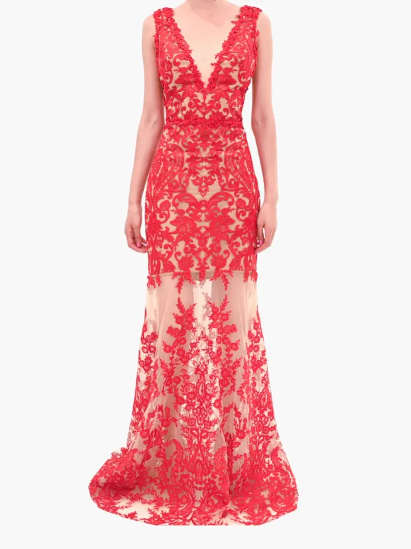 Mirrored Lace Floral Sleeveless Gown made by Marchesa