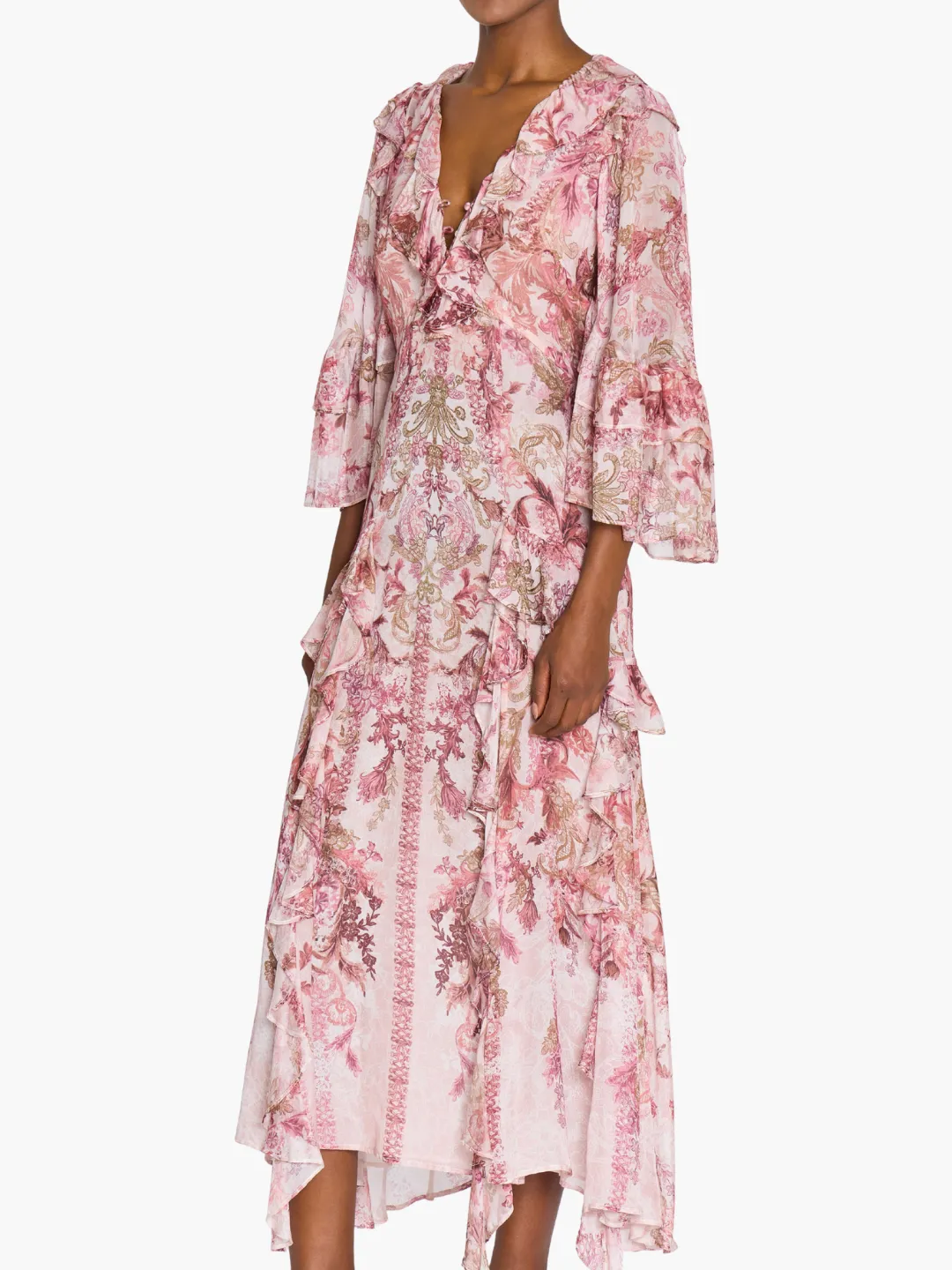 Reverie Cascading Ruffle Chiffon Midi Dress sold by Marchesa product image thumbnail 4