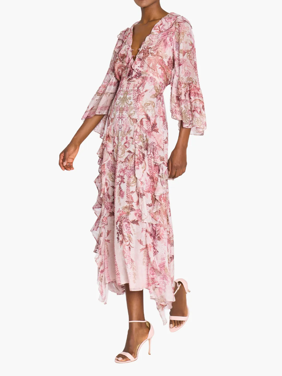 Reverie Cascading Ruffle Chiffon Midi Dress sold by Marchesa product image thumbnail 3