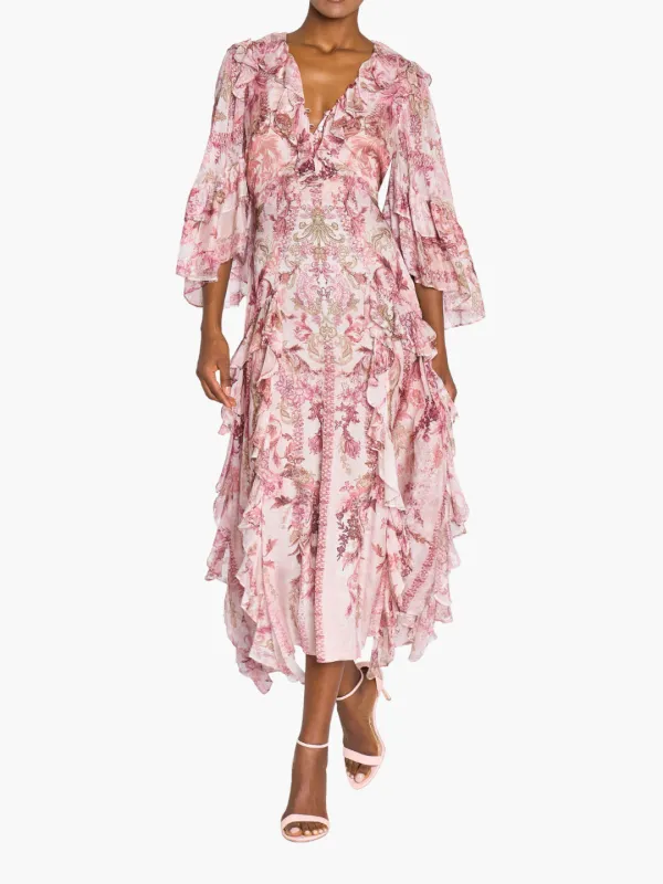 Reverie Cascading Ruffle Chiffon Midi Dress made by Marchesa