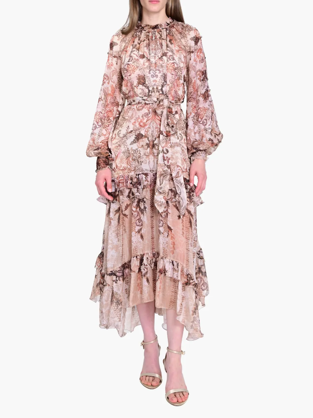 Reverie Belted Ruffle Midi Dress sold by Marchesa