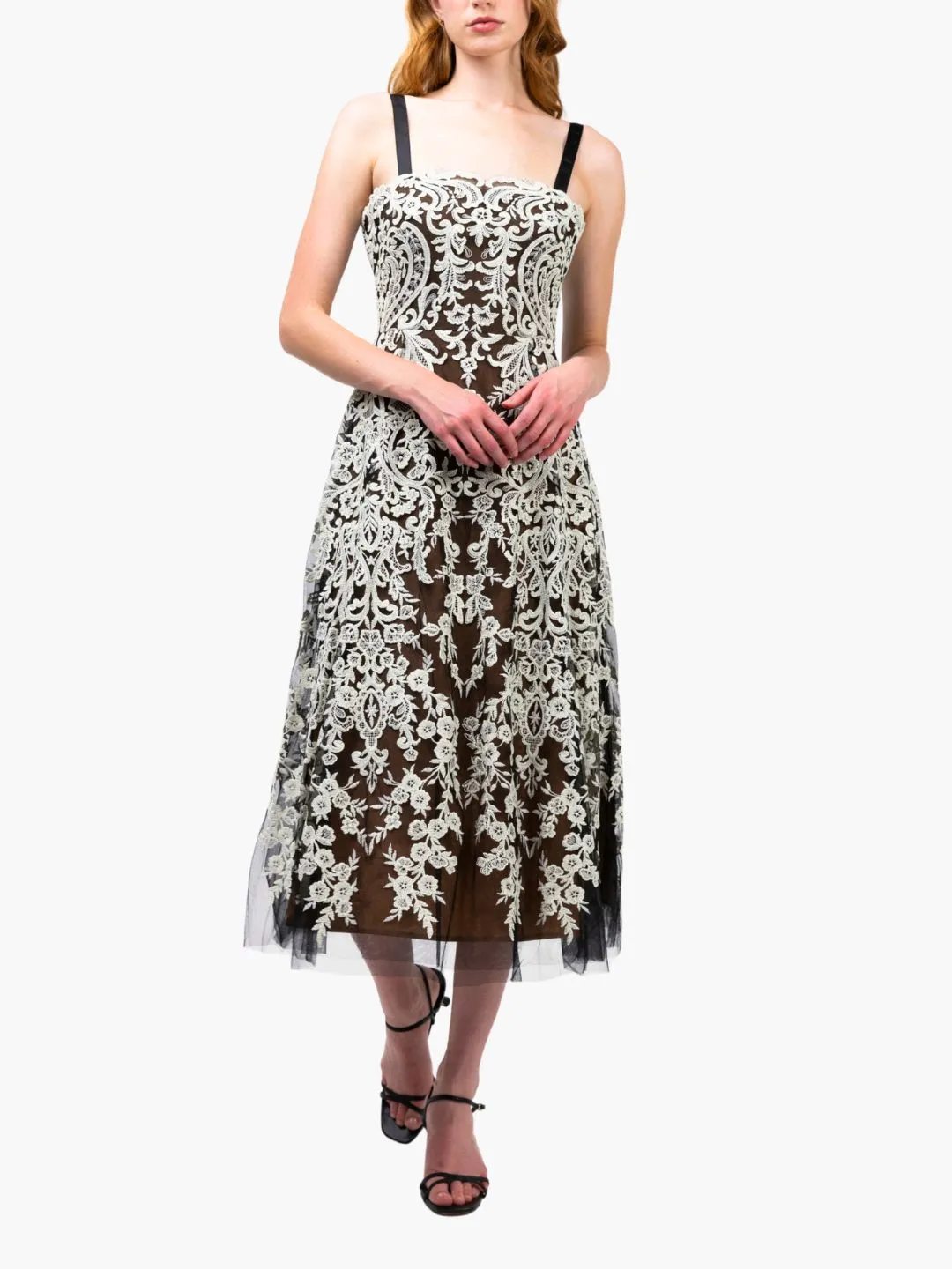 Mirrored Lace Floral Midi Dress sold by Marchesa