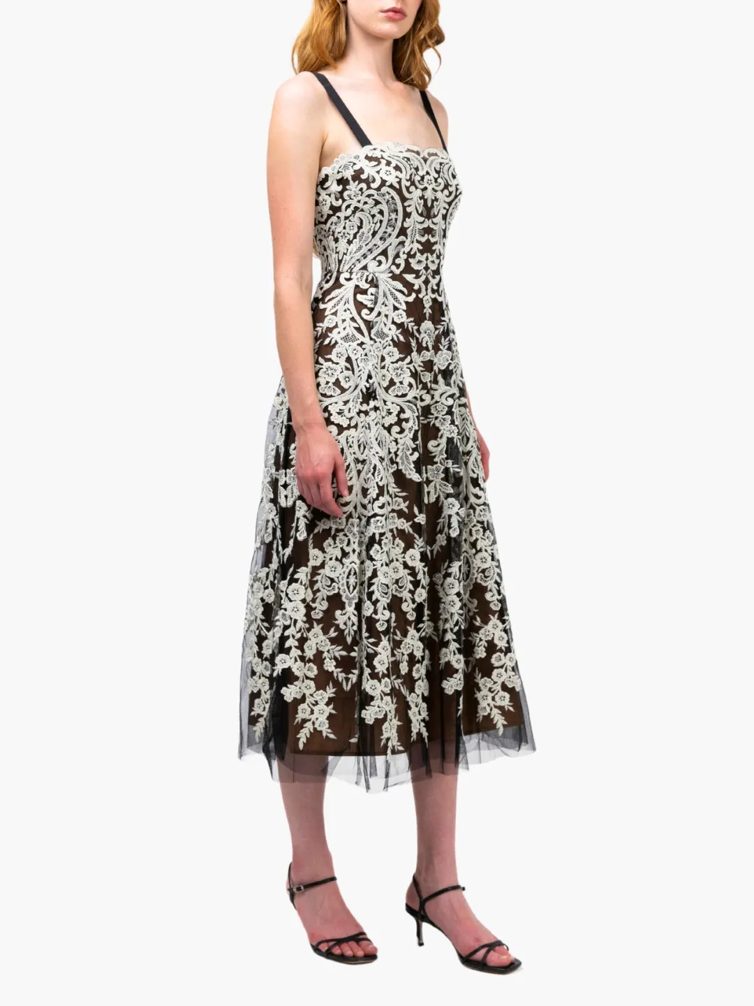 Mirrored Lace Floral Midi Dress sold by Marchesa product image thumbnail 3
