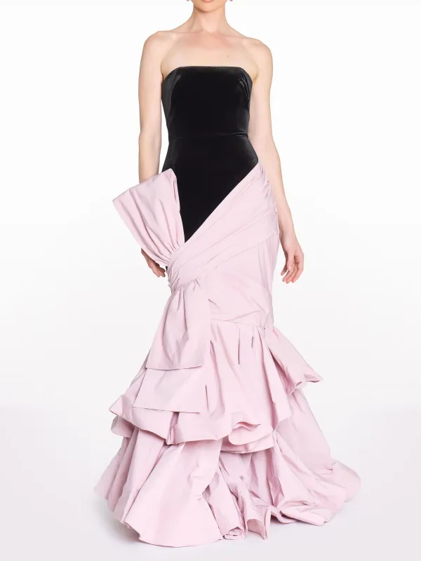 Stretch Velvet Strapless Gown With Draped Cotton Structure made by Marchesa