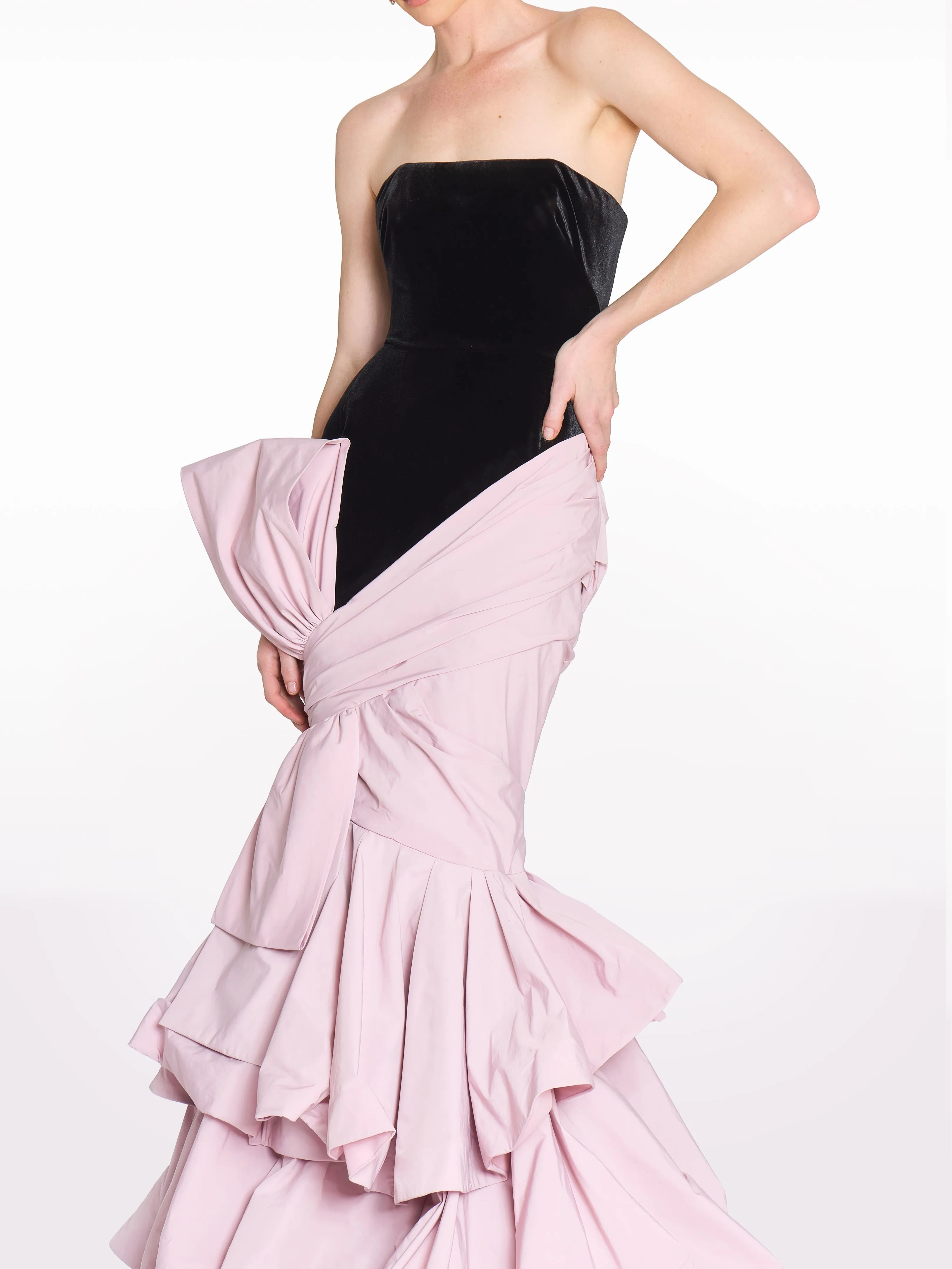 Stretch Velvet Strapless Gown With Draped Cotton Structure sold by Marchesa product image thumbnail 2
