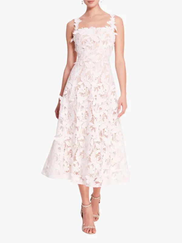 Lace Guipure Sleeveless A-line Midi Cocktail Dress made by Marchesa